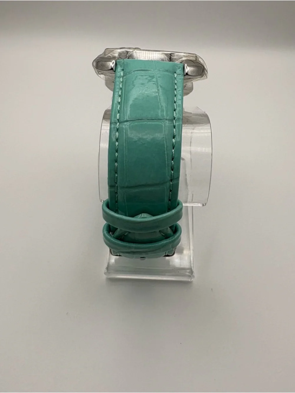 NWT Burgi Aqua Rhinestone Dial Faux‎ Crocodile Band Women's Watch